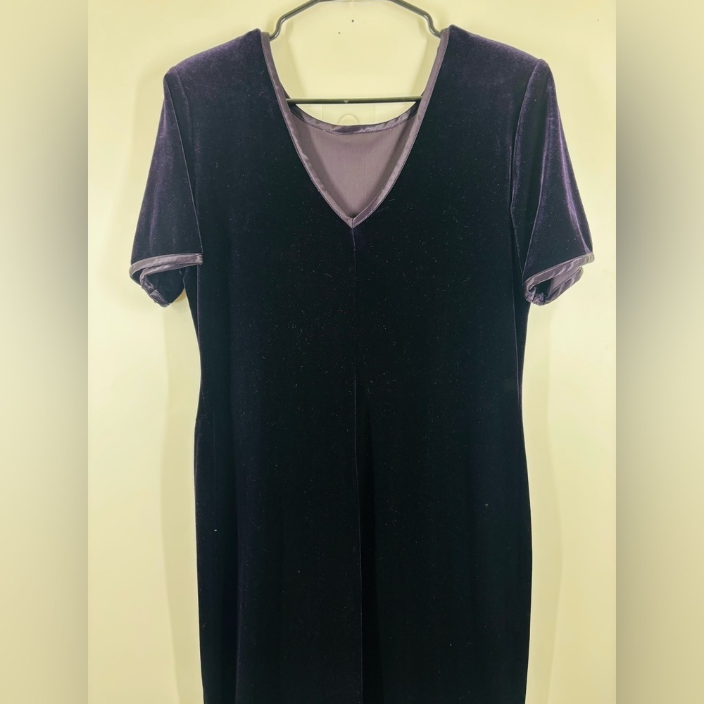 Vintage Y2K 90s Velvet Purple Button Slit Long Bodycon Dress Velour 12 - Picture 2 of 4